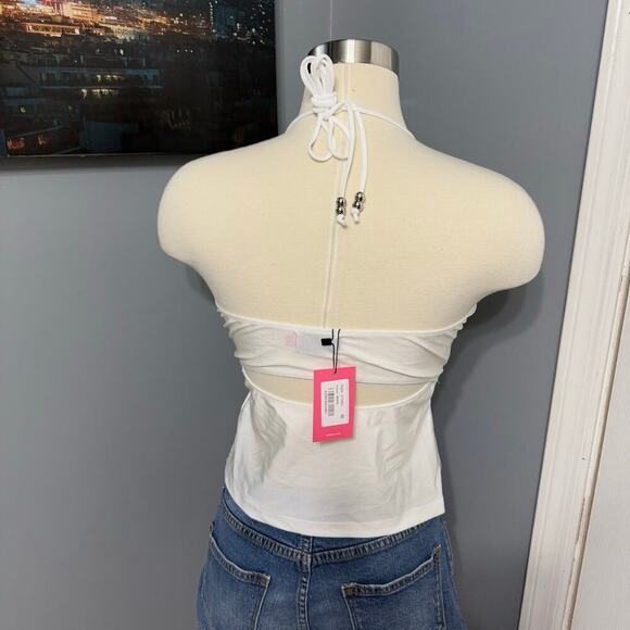 Edikted Sara Back Cut Out Tank Top, White, M - Picture 2 of 6